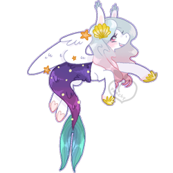 Size: 680x680 | Tagged: safe, artist:peachy-pea, derpibooru import, mermaid, pegasus, pony, halloween, holiday, simple background, solo, transparent background