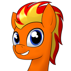 Size: 2419x2419 | Tagged: safe, artist:moonatik, derpibooru import, oc, oc only, oc:fire flash, pony, bust, commission, cute, fire pony, looking at you, male, simple background, smiling, solo, stallion, transparent background