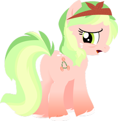 Size: 1024x1052 | Tagged: safe, artist:babyroxasman, derpibooru import, oc, oc:peach rose, earth pony, pony, colored hooves, cutie mark, feathered fetlocks, female, hoof fluff, hooves, lineless, looking back, mare, open mouth, solo, squint, vector