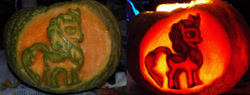 Size: 2964x1126 | Tagged: safe, derpibooru import, kirin, carving, halloween, holiday, jack-o-lantern, nightmare night, pumpkin