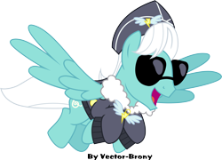 Size: 4080x2934 | Tagged: safe, artist:vector-brony, derpibooru import, pegasus, pony, testing testing 1-2-3, ancient wonderbolts uniform, background pony, clothes, commander easy glider, fleece jacket, flying, hat, high note, jacket, male, open mouth, signature, simple background, solo, stallion, sunglasses, transparent background, uniform, vector