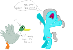 Size: 1076x744 | Tagged: safe, derpibooru import, oc, oc:candy love, duck, 1000 hours in ms paint, don't feed the duck, op