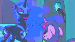 Size: 1920x1080 | Tagged: safe, edit, edited screencap, screencap, nightmare moon, spike, twilight sparkle, twilight sparkle (alicorn), alicorn, dragon, pony, the cutie re-mark, floppy ears