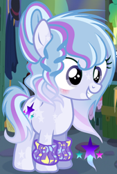 Size: 968x1436 | Tagged: safe, artist:parisa07, derpibooru import, oc, oc:star dust, earth pony, pony, female, filly, leg warmers, magical lesbian spawn, offspring, parent:starlight glimmer, parent:trixie, parents:startrix, solo