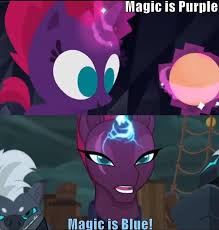 Size: 219x230 | Tagged: safe, derpibooru import, edit, edited screencap, screencap, grubber, tempest shadow, my little pony: the movie, broken horn, comparison, eye scar, female, filly, glowing horn, image macro, magic, magic aura, meme, picture for breezies, scar, sparking horn, telekinesis