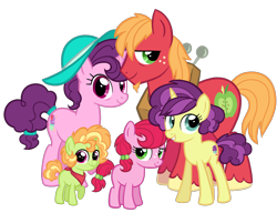 Size: 2160x1656 | Tagged: safe, artist:thecheeseburger, derpibooru import, big macintosh, sugar belle, oc, earth pony, pony, unicorn, colt, cute, family, female, filly, group, looking at you, macabetes, male, mare, next generation, ocbetes, offspring, parent:big macintosh, parent:sugar belle, parents:sugarmac, shipping, simple background, smiling, stallion, straight, sugarbetes, sugarmac, transparent background