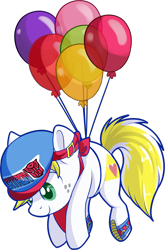 Size: 1214x1842 | Tagged: safe, artist:xwhitedreamsx, derpibooru import, oc, oc only, earth pony, pony, balloon, colt, commission, digital art, floating, freckles, hat, looking down, male, simple background, smiling, solo, transformers, transparent background, ych result