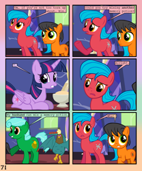 Size: 900x1080 | Tagged: safe, artist:lister-of-smeg, derpibooru import, twilight sparkle, twilight sparkle (alicorn), oc, oc:crosspatch, oc:lazybug, oc:scavenger (lister-of-smeg), oc:winter squash, alicorn, cockatrice, earth pony, pony, comic:crystal heart attack, colt, comic, crying, female, male, mare