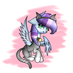 Size: 892x900 | Tagged: safe, artist:sparkleheart123, derpibooru import, oc, oc only, oc:rainbow sparkle, pony, abstract background, cat ears, female, looking back, mare, signature, solo