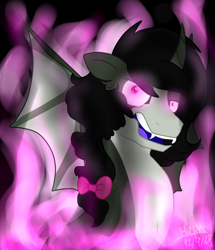 Size: 4300x5000 | Tagged: safe, artist:euspuche, artist:piñita, derpibooru import, oc, oc:zalam, demon, demon pony, absurd resolution, bat wings, bust, looking at you, portrait