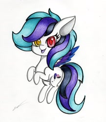 Size: 2257x2601 | Tagged: safe, artist:luxiwind, derpibooru import, oc, oc:toruwa, pegasus, pony, chibi, female, heterochromia, mare, solo, traditional art