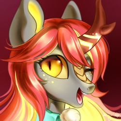 Size: 1024x1024 | Tagged: safe, artist:rikadiane, derpibooru import, oc, kirin, bust, female, mare, one eye closed, portrait, solo, wink