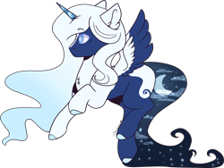 Size: 2249x1689 | Tagged: safe, artist:sora-choi, derpibooru import, oc, oc:frozen song, alicorn, hybrid, pony, alicorn oc, female, mare, offspring, parent:princess luna, parent:windigo, simple background, solo, transparent background