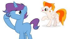 Size: 3000x1500 | Tagged: safe, artist:mikoneerd, derpibooru import, oc, oc only, oc:fenix, oc:party thrill, pegasus, pony, unicorn, male, offspring, parent:party favor, parent:pinkie pie, parent:spitfire, parent:thunderlane, parents:partypie, parents:spitlane, simple background, stallion, transparent background