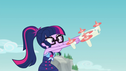 Size: 1920x1080 | Tagged: safe, derpibooru import, screencap, sci-twi, twilight sparkle, better together, equestria girls, forgotten friendship, clothes, geode of telekinesis, selfie drone, solo, swimsuit