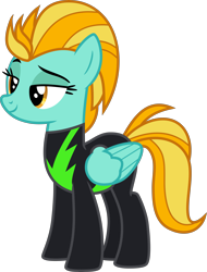 Size: 3421x4496 | Tagged: safe, artist:hendro107, derpibooru import, lightning dust, pegasus, pony, the washouts (episode), .svg available, absurd resolution, clothes, female, raised eyebrow, simple background, smiling, smirk, solo, transparent background, uniform, vector, washouts uniform