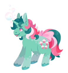 Size: 265x285 | Tagged: safe, artist:horsepaws, derpibooru import, fizzy, pony, twinkle eyed pony, g1, bow, bubble, simple background, solo, tail bow, unshorn fetlocks, white background