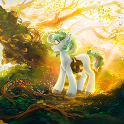 Size: 1500x1500 | Tagged: safe, artist:greyredroy, derpibooru import, oc, oc only, earth pony, pony, digital art, female, forest, mare, saddle bag, signature, solo, ych result