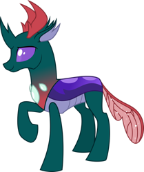Size: 800x957 | Tagged: safe, artist:nstone53, derpibooru import, pharynx, changedling, changeling, to change a changeling, male, prince pharynx, raised hoof, simple background, smiling, solo, transparent background, vector