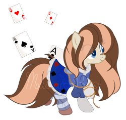 Size: 4443x4208 | Tagged: safe, artist:macaroonburst, derpibooru import, oc, oc:macaroon burst, earth pony, pony, absurd resolution, alice in wonderland, card, clothes, dress, female, mare, simple background, solo, transparent background