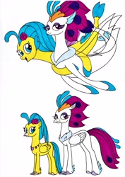 Size: 2465x3489 | Tagged: safe, artist:killerteddybear94, derpibooru import, princess skystar, queen novo, classical hippogriff, hippogriff, seapony (g4), my little pony: the movie, duo, female, mother and child, mother and daughter, open mouth, parent and child, seashell necklace, smiling, traditional art