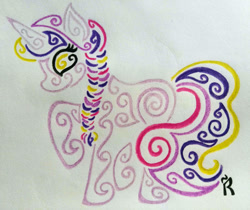 Size: 975x820 | Tagged: safe, artist:dawn-designs-art, derpibooru import, oc, oc only, oc:lenna, pony, unicorn, abstract, abstract art, golden eyes, modern art, multicolored hair, purple mane, solo, traditional art