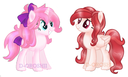 Size: 1267x764 | Tagged: safe, artist:doroshll, derpibooru import, oc, oc only, oc:auburn, oc:cherry blossom, pegasus, pony, unicorn, bow, duo, duo female, female, hair bow, mare, simple background, transparent background