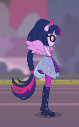 Size: 254x409 | Tagged: safe, derpibooru import, screencap, sci-twi, twilight sparkle, equestria girls, equestria girls series, forgotten friendship, cropped, female, glasses, ponied up, scitwilicorn, side view, super ponied up, wings