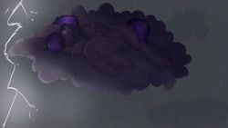 Size: 1920x1080 | Tagged: safe, artist:enderselyatdark, derpibooru import, oc, oc only, oc:bloonya, pegasus, pony, cloud, lightning, open eyes, purple eyes, rain, rcf community, storm, trade, wings