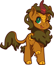 Size: 1618x1953 | Tagged: safe, artist:jennithedragon, derpibooru import, oc, oc only, oc:earthen spark, kirin, 2019 community collab, cloven hooves, derpibooru community collaboration, female, kirin oc, looking at you, one eye closed, simple background, solo, tongue out, transparent background, wink