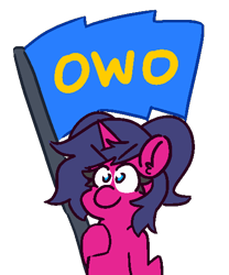 Size: 450x540 | Tagged: safe, artist:threetwotwo32232, derpibooru import, oc, oc only, oc:fizzy pop, pony, unicorn, female, flag, mare, owo, solo