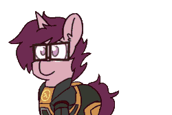 Size: 900x600 | Tagged: safe, artist:threetwotwo32232, derpibooru import, oc, oc:lore love, pony, unicorn, armor, clothes, costume, cowbar, gif, glasses, gordon freeman, half-life, hev suit, male, non-animated gif, stallion