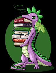 Size: 1700x2200 | Tagged: safe, artist:limebreaker, derpibooru import, spike, dragon, 50 shades of hay, annoyed, book, fifty shades of grey, male, older, older spike, pride and prejudice, solo, spike is not amused, unamused