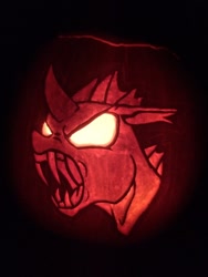 Size: 768x1024 | Tagged: safe, artist:warhorse26, derpibooru import, changeling, halloween, holiday, irl, jack-o-lantern, photo, pumpkin