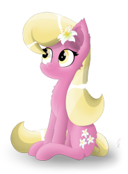 Size: 1440x1955 | Tagged: safe, artist:bloody-roger, derpibooru import, lily, lily valley, pony, simple background, sitting, solo, transparent background