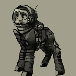 Size: 713x713 | Tagged: safe, artist:erijt, derpibooru import, oc, oc only, pony, astronaut, grayscale, monochrome, simple background, solo, spacesuit