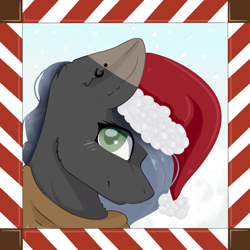 Size: 2400x2400 | Tagged: safe, artist:lilrandum, derpibooru import, oc, oc only, oc:lilrandum, pony, female, grin, hat, mare, smiling, snow, ych example, your character here