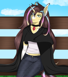 Size: 3725x4215 | Tagged: safe, artist:cannoncar, derpibooru import, oc, oc only, anthro, unicorn, anthro oc, art trade, clothes, female, mare, smiling