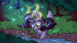 Size: 3489x1962 | Tagged: safe, artist:cutepencilcase, derpibooru import, oc, pony, unicorn, cloak, clothes, commission, female, mare, night, pond, unshorn fetlocks