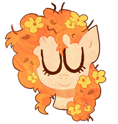 Size: 920x966 | Tagged: safe, artist:pinkiespresent, derpibooru import, pear butter, pony, the perfect pear, eyes closed, flower, flower in hair, simple background, solo, stylized, transparent background