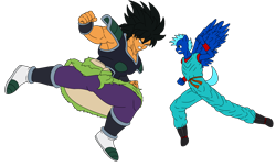 Size: 2800x1700 | Tagged: safe, artist:linedraweer, derpibooru import, edit, oc, oc:j5, anthro, angry, anthro oc, broly, commission, dragon ball super, dragon ball xenoverse, fight, hoof feet, vector, wings