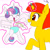 Size: 3000x3000 | Tagged: safe, artist:tomtornados, derpibooru import, princess flurry heart, oc, oc:sam art s, alicorn, pony, unicorn, baby, background removed, eyes closed, feather, female, glasses, glowing horn, happy, levitation, magic, raised hoof, simple background, telekinesis, tickling, tongue out, white background