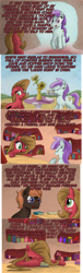 Size: 1212x4004 | Tagged: safe, artist:hewison, derpibooru import, oc, oc:pun, oc:sunshine morning, earth pony, pony, ask, ask pun, female, golden oaks library, mare, mouth hold, pun, tray, tumblr