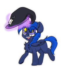 Size: 2000x2000 | Tagged: safe, artist:spoopygander, derpibooru import, oc, oc only, oc:noxington nocte, alicorn, alicorn oc, chest fluff, colt, cute, folded wings, happy, hat, looking up, magic, male, name tag, outline, shading, simple background, smiling, solo, starry eyes, telekinesis, transparent background, wingding eyes, wizard hat