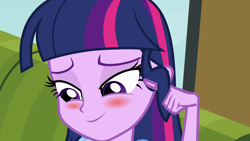 Size: 1920x1080 | Tagged: safe, derpibooru import, screencap, twilight sparkle, equestria girls, equestria girls (movie), blushing, close-up, closeup on the face, solo