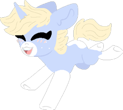 Size: 381x340 | Tagged: safe, artist:nootaz, derpibooru import, oc, oc only, oc:nootaz, pony, unicorn, blushing, eyes closed, female, happy, hooves, horn, lineless, open mouth, simple background, smiling, socks (coat marking), solo, transparent background