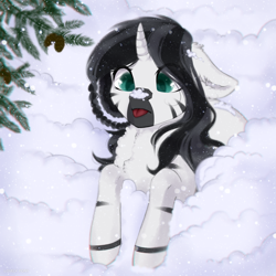 Size: 3000x3000 | Tagged: safe, artist:lovely-pony, derpibooru import, oc, oc only, hybrid, pony, unicorn, zony, cute, female, ocbetes, snow, snowfall, solo