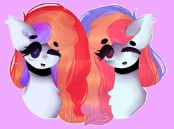 Size: 1035x772 | Tagged: safe, artist:navnlos-chan, derpibooru import, oc, oc only, oc:sunrise stratus, oc:sunset stratus, one eye closed, stratus twins, wink