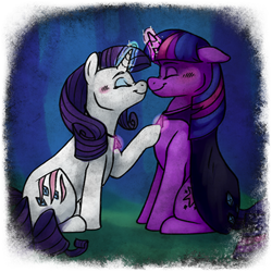 Size: 400x400 | Tagged: safe, artist:arcticwaters, derpibooru import, rarity, twilight sparkle, pony, unicorn, fanfic:the enchanted kingdom, fanfic:the enchanted library, fanfic art, female, lesbian, rarilight, shipping