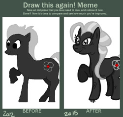 Size: 784x744 | Tagged: safe, artist:overlord pony, derpibooru import, oc, oc only, earth pony, pony, comparison, draw this again, earth pony oc, female, raised hoof, redraw